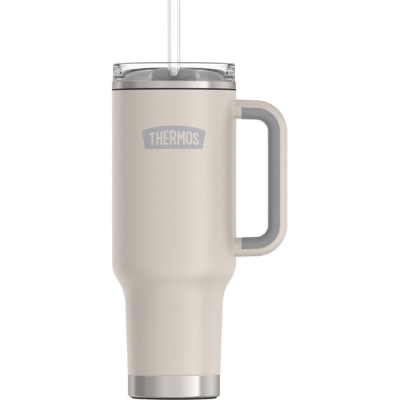 Thermos 40 oz Stainless Steel Cup Holder Travel Mug with Straw, Sandstone