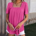 thumbnail image 1 of Aqestyerly T-shirt en Dentelle à Col Rond pour Femme, Blouse Haut de Mode Décontractée à Manches Courtes de Couleur Unie HWRETIE, 1 of 7