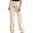 thumbnail image 1 of SHOPESSA Women Solid Color Cotton Linen Pants Sashes Straight Casual Long Pants Loose Fit Drawstring Trousers, 1 of 4