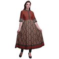 thumbnail image 1 of Bimba Kurtis Indiennes à Motif Damassé Floral Rouge pour Femmes, Longues, Évasées, Décontractées, Anarkali, Robes Ethniques Kurti-Petit, 1 of 5