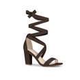 thumbnail image 1 of BLISSFUL STEP Women's Sandals Solid Color Mid Block Heels Lace up Sandals Coffee 8, 1 of 7