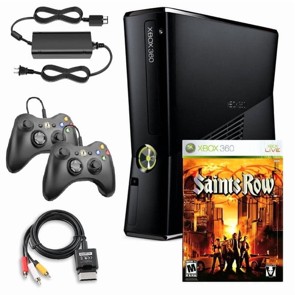 Console Xbox 360 S 250GB Restaurée Noire avec Saints Row et 2 Manettes Retrofam Noires