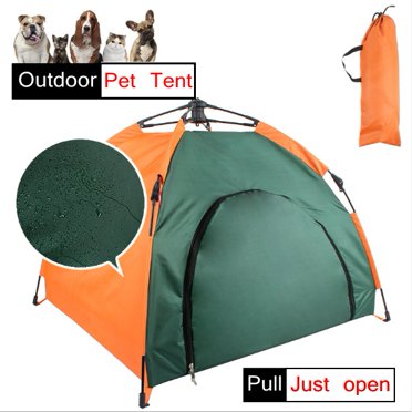 Tente Portable pour Chien Chat Lit Pliant Extérieur Maison de Jeu de Voyage avec Sac de Transport, Vert et Orange