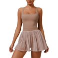 thumbnail image 1 of PISONIC Robe de Tennis et de Golf pour Femmes avec Soutien-Gorge Intégré, Short, Dos Nu, Encolure Carrée, Mini Jupe Bouffante, Robes Athlétiques avec Poches, 1 of 7