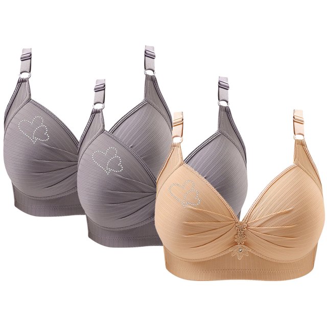 Bras for Women, 3PCS Womans Printing Gathered Together Large Size Daily Bra Underwear No Rims