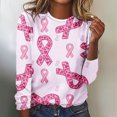 thumbnail image 1 of TIMIFIS Chandails de Sensibilisation au Cancer du Sein pour Femmes Ruban Chandail à Manches Longues Blouse Imprimée Col Rond Chandail à Manches Longues Décontracté Automne/hiver pour Femmes, 1 of 4