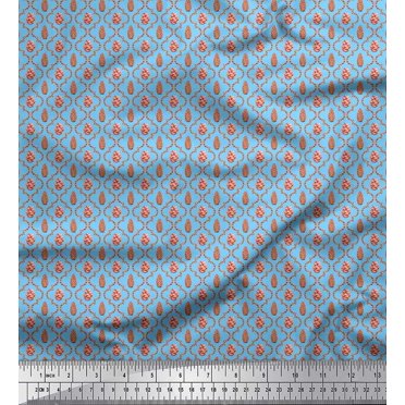 Soimoi Green Cotton Duck Fabric Watercolor Macaw Parrot & Triangle Geometric Print Fabric by the Yard 56 Inch Wide