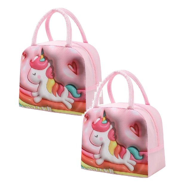 Oleegame 2 Pcs Sac de Rangement pour Produits à Main Sac Isolé Sac pour Boîte à Lunch Sac à Lunch Chiot Brun (Isolation 3D) Rose