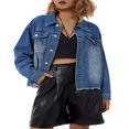 thumbnail image 1 of Aunavey Women‘s Basic Button Down Long Sleeve Stretchy Jean Trucker Denim Jacket, 1 of 7