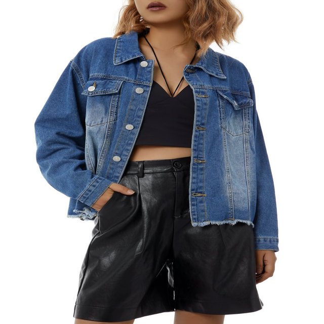 Aunavey Women‘s Basic Button Down Long Sleeve Stretchy Jean Trucker Denim Jacket