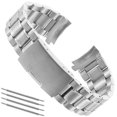 thumbnail image 1 of 20mm Stainless Steel Solid Links Bracelet Watch Band Strap Curved End with 4pcs Watch Spring Bars (Silver), 1 of 6