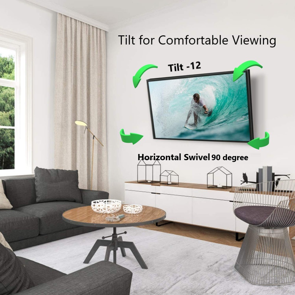 Techly Support mural à deux bras à mouvement complet pour téléviseur LCD/LED plat ou incurvé de 23" à 55" Inclinaison +/-12° VESA jusqu'à 400x400 mm, Noir