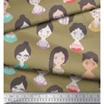 thumbnail image 1 of Soimoi Green Rayon Fabric Women Face Human Figure Print Fabric by Yard 42 Inch Wide, 1 of 1