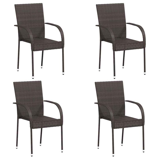 vidaXL Chaises d'Extérieur Empilables, Ensemble de 4, en Rotin poly Brun avec Cadre en Acier Enduit de Poudre. Ces Chaises Résistantes à l'Eau Présentent un design Contemporain, des Accoudoirs et une structure Empilable pour un Rangement Gain de Place. Dimensions : 55.5 x 53.5 x 95 cm (L x P x H). Convenant aux patios, Jardins Ou Terrasses.