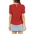 thumbnail image 3 of INSPIRE CHIC Hauts Froncés pour Femmes Col Ras du Cou Manches Courtes Dos Goutte d'Eau Blouse Florale TP Rouge, 3 of 7
