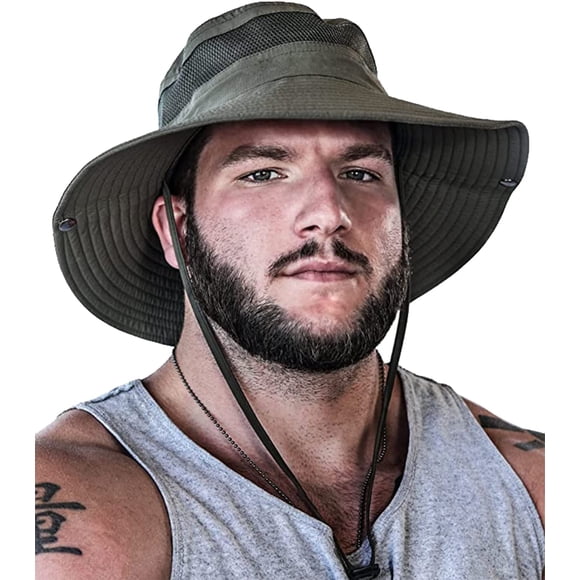 GearTOP Chapeau de Soleil à Grand Bord pour Hommes et Femmes - Chapeaux Bob pour Hommes avec Protection UV pour la Randonnée - Chapeaux de Plage pour Femmes UPF 50+ (Vert Armée, 7-7 1/2)