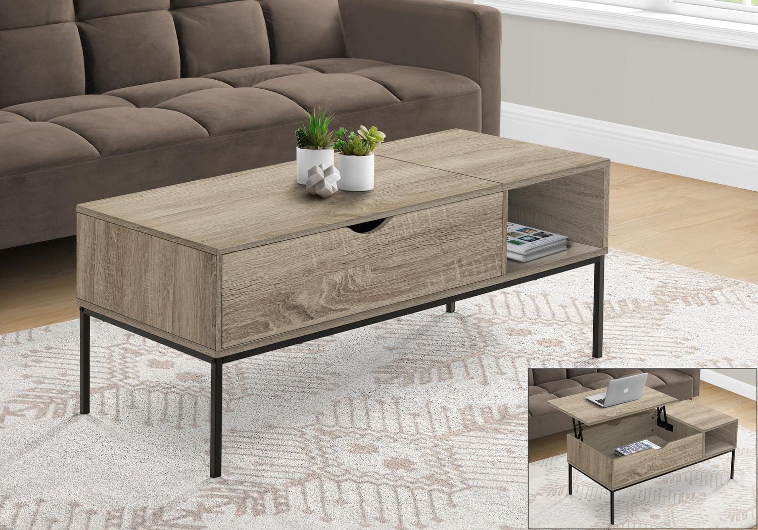 Monarch Specialties Table Basse, 42" L, Rectangulaire, Cocktail, Toit Relevable, Taupe Foncé, Métal Noir, Contemporain, Moderne