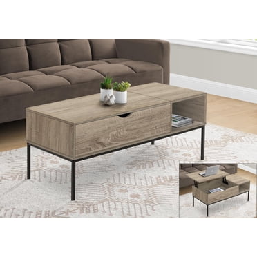 Monarch Specialties Coffee Table, 42" L, Rectangular, Cocktail, Lift-top, Dark Taupe, Black Metal, Contemporary, Modern