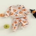thumbnail image 3 of Ensemble d'Halloween 2 Pcs pour Bébé, Chandail à Manches Longues à Imprimé Citrouille + Pantalon, 3 of 9