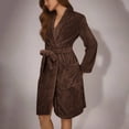thumbnail image 3 of Womens Plush Fleece Robe Knee Length Cozy Fuzzy Bathrobe with Belt Shawl Collar Warm Soft Towel Robes Brown, L, 3 of 5