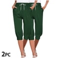 thumbnail image 2 of Timegard 2pc Capri Pants for Women Elastic High Waisted Drawstring Comfy Casual Crop Pants with Pockets, 2 of 7