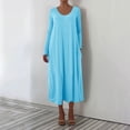 thumbnail image 1 of Fznquz Robes Trapèze pour Femmes Unies Grande Taille Bleu à Manches Longues Robe d'Été Ample avec Poches Maxi Décontractée Robes pour Femmes, 1 of 7