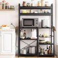 thumbnail image 1 of Ourlova Bakers Rack with Power Outlet, Coffee Bar with Wire Drawer, Industrial Microwave Stand 6-Tier Kitchen Storage Rack with Hutch, 1 of 7
