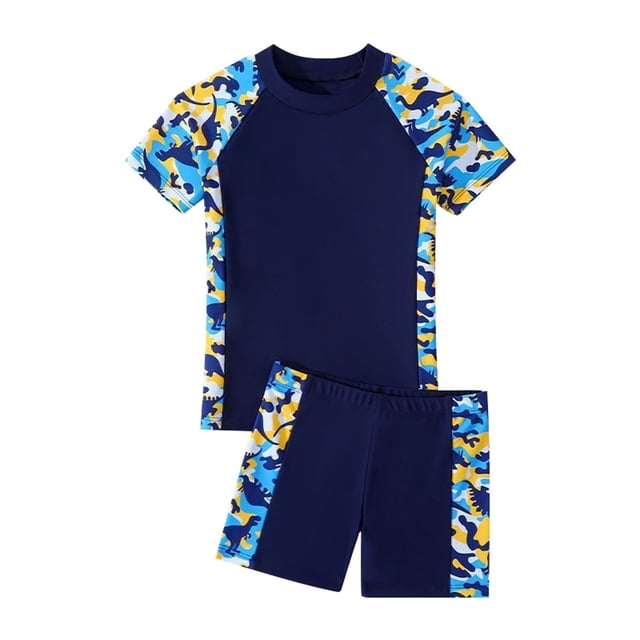 MIASHUI Boys Swimsuit Two Piece Set Bathing Suit Swim T-Shirts and Trunks,Yellow,7-9 Years