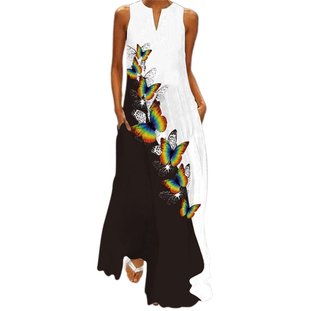 Innerwin Longues Robes Maxi à Imprimé Floral pour Femmes, Robe d'Été de Plage, Vacances, Sans Manches, Robe Débardeur Hawaïenne, Style Publicité, 4TG