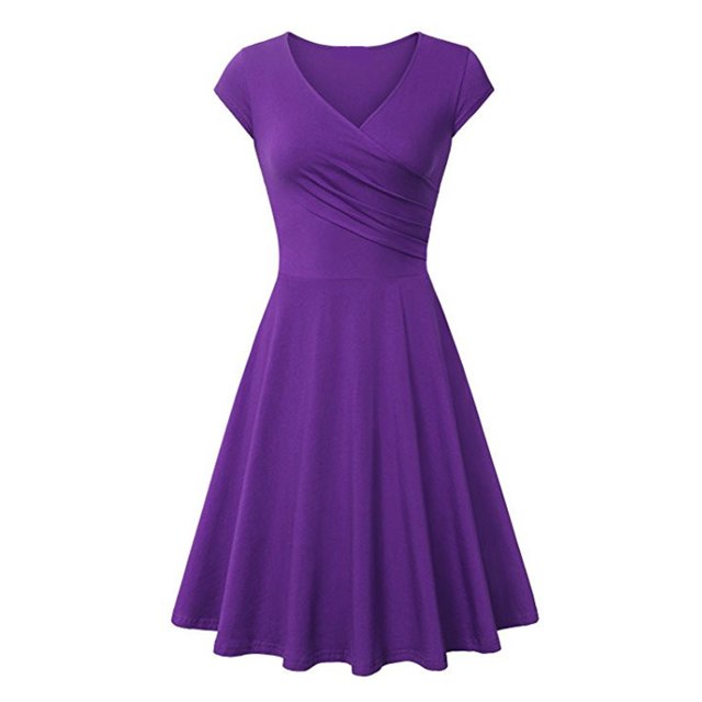 Fshaion Robe d'Été pour Femmes 2024 Grande Taille Décontractée Couleur Décontractée Manches Courtes Col en V Robe Ample Liquidation à Moins de 10!