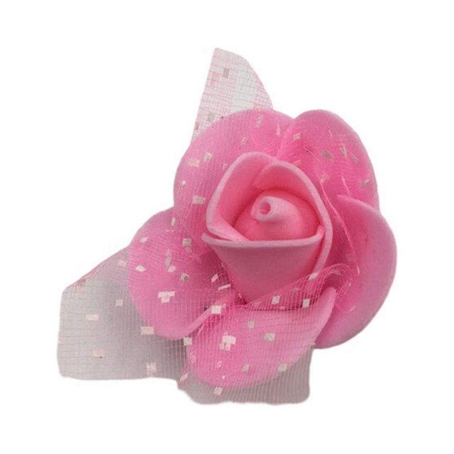 100Pcs Fake Flower Head Realistic Artificial Rose Foam Flower Head with Gauze Mesh DIY Wedding Simulation Floral Decor