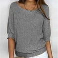thumbnail image 3 of Mrat Ensembles de Chandails pour Femmes Col Rond Chandails en Tricot Longs Chandails Hauts Chandail pour Femmes Manches 3/4 Chandail Confortable Chemise Gris 3TG, 3 of 6