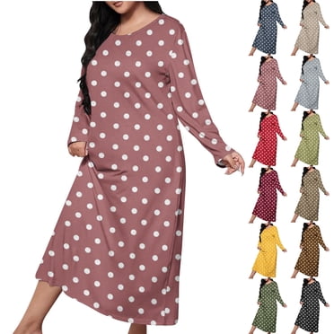 Wiyuqeen Chemises de Nuit Grande Taille pour Femmes à Manches Longues à Pois Col Ras du Cou Coupe Ample Maxi Chemises de Sommeil Robe Vêtements de Nuit Automne Hiver
