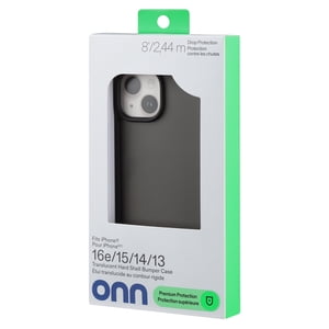 Onn Étui de téléphone par bumper pour coque rigide translucide iPhone 16e/15/14/13, noir