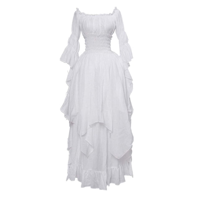 TopLLC Robe Blanche pour Femmes, une Robe de Soirée Formelle avec Encolure Cœur et design de Robe de Bal en tulle. Comprend des Manches Longues Bouffantes, un Corsage Ajusté Smocké et une Jupe Superposée Fluide avec Volants. Idéale pour le Bal, les Mariages, le cosplay Ou les occasions Spéciales en Tant Que Robe de Princesse.