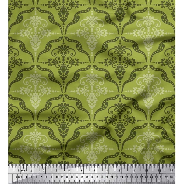 Soimoi Poly Georgette Fabric Filigree Damask Print Sewing Fabric Yard 52 Inch Wide