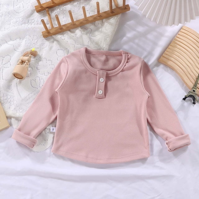 RXIRUCGD Round-neck Ribbed Velvet Bottoming Shirt For Kids( Pink, Size:1-2 Years )