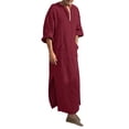 thumbnail image 3 of Caftan Thobe pour Hommes Décontracté à Manches Longues Robe pour Hommes à Col en V Thobe Musulman pour Hommes Caftan Rouge, 3 of 5