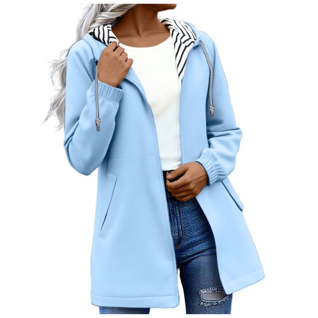 Besolor Imperméable pour Femmes à Rayures, Manteau de Pluie avec Capuchon, Coupe-Vent Léger, Vestes de Randonnée en Plein Air