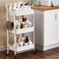 thumbnail image 3 of Pemberly Row 3-Tier Metal Storage Utility Rolling Cart with Foldable in White, 3 of 27