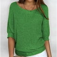 thumbnail image 1 of Qertyioot Chandail pour Femme Grande Taille Col Rond Tricot Élégant Manches 3/4 Chemise Confortable, 1 of 6