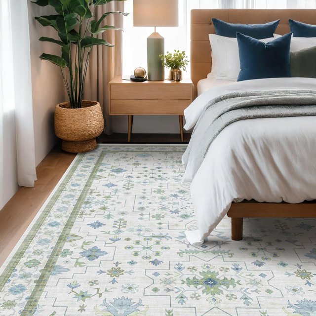 Hazo Haus Tapis Lavable Vert Crème 6x8