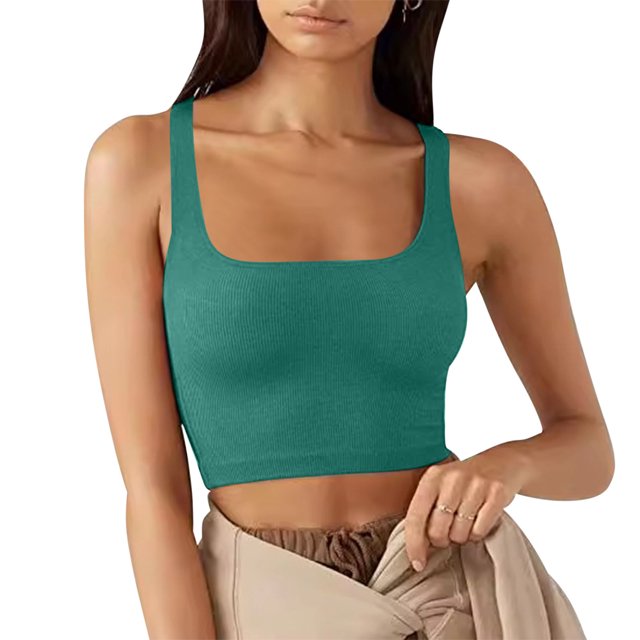 asjyhkr Crop Tank Tops for Women Ribbed Knit Square Neck Sleeveless Slim Fitting T Shirts Summer Basic Tees