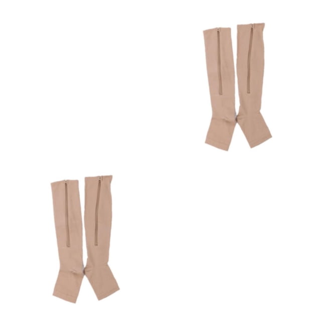 Baohd Wide Application Elastic Zipper Socks For Moisture-wicking Support Zippered Compression Socks Skin color S/M 2Set