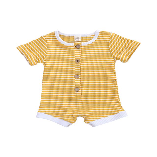 Baby Knitted Romper Short Sleeve O-neck Button Up Jumpsuit