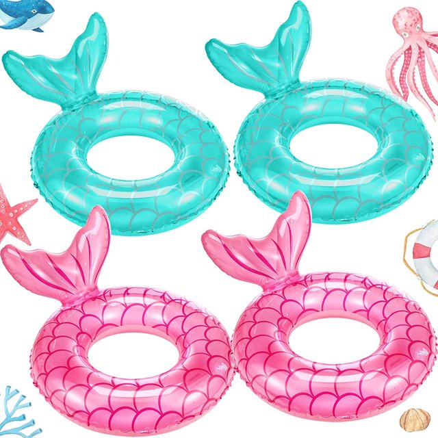 Inflatable Mermaid Pool Float Ring Pool Float Swimming Tubes Mermaid Tail Pool Inner Tubes Beach Water Mermaid Float for Pool Kids Beach Water Party