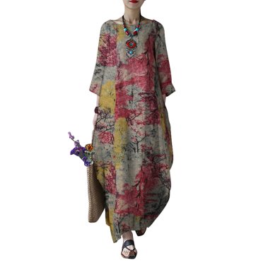 ZANZEA Robes pour Femmes à Manches Longues à Imprimé Floral Kaftan Décontracté Robe Maxi