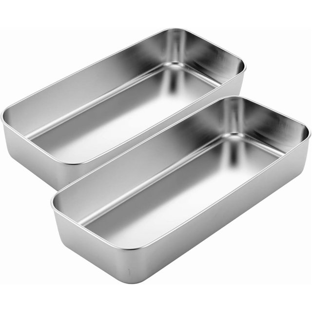Set of 2 Large Stainless Steel Bread Loaf Pan 13" x 5" Rectangle Nonstick Bak...