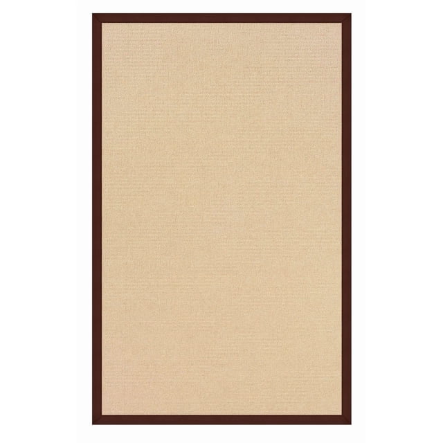 Athena natural beige area rug with a solid brown border, sized 9'10" x 13', suitable for living room or dining room.