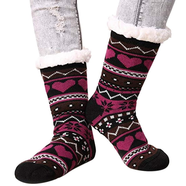 MesaSe Women‘s Winter Super Soft Warm Cozy Fuzzy Fleece-lined Heart Pattern With Gripp